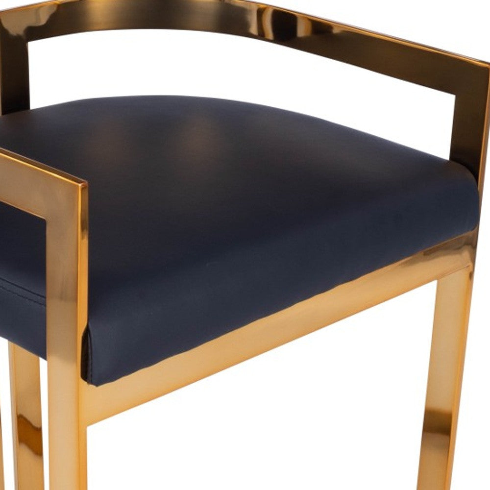 28" Black And Gold Low back Counter Height Bar Chair With Footrest