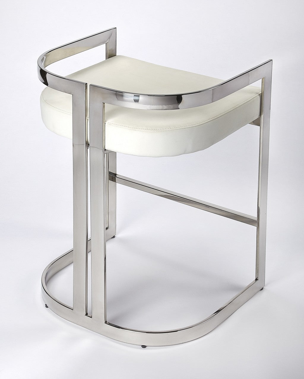 28" White And Silver Low Back Counter Height Bar Chair With Footrest