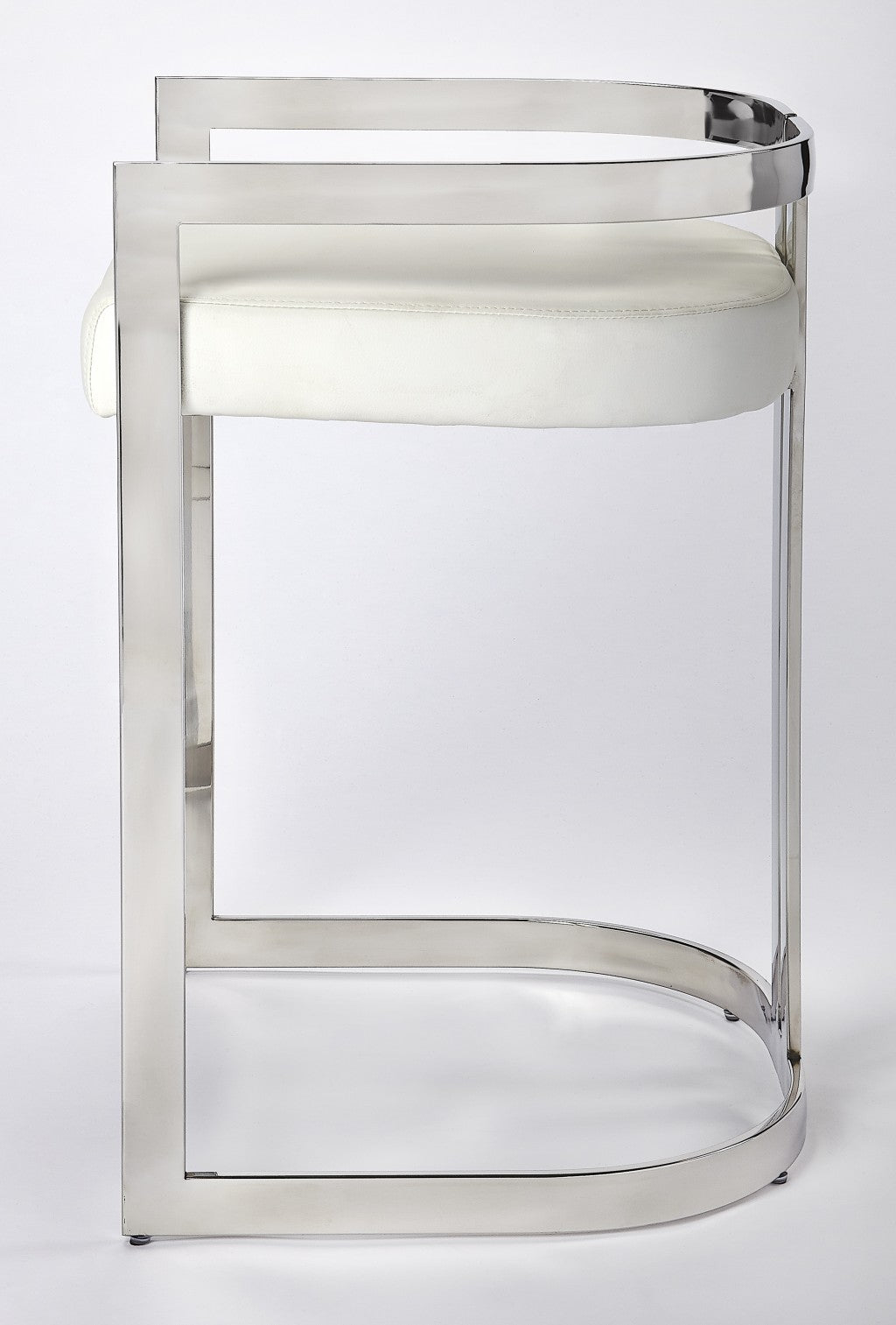 28" White And Silver Low Back Counter Height Bar Chair With Footrest