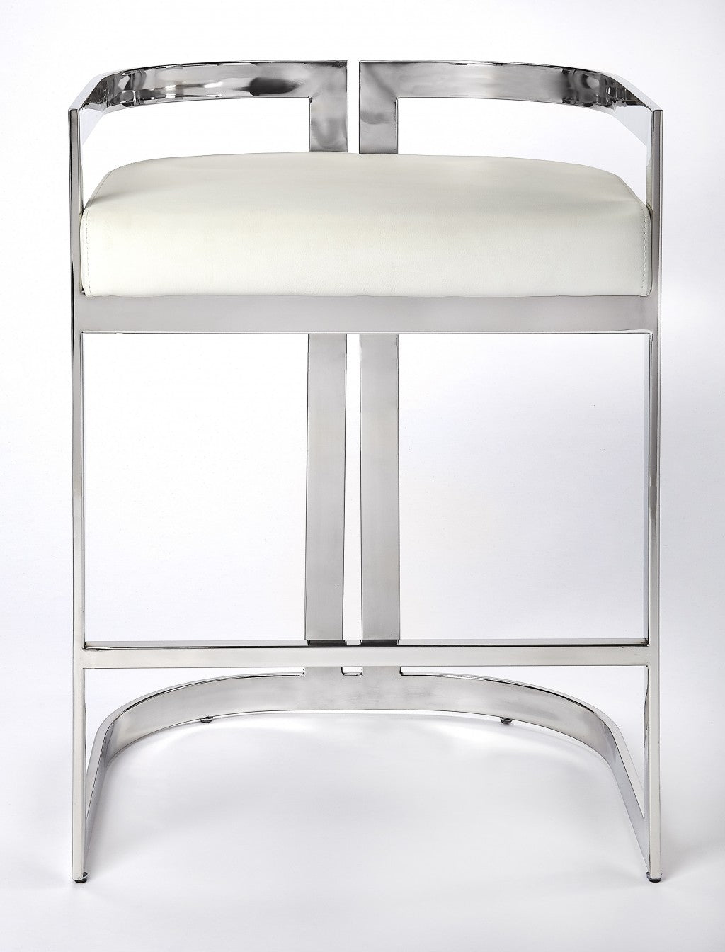28" White And Silver Low Back Counter Height Bar Chair With Footrest
