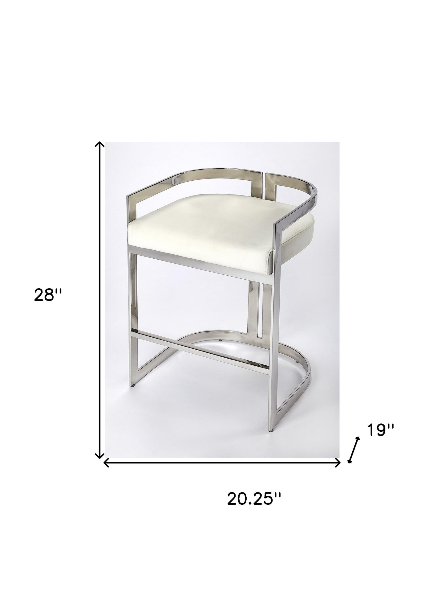 28" White And Silver Low Back Counter Height Bar Chair With Footrest