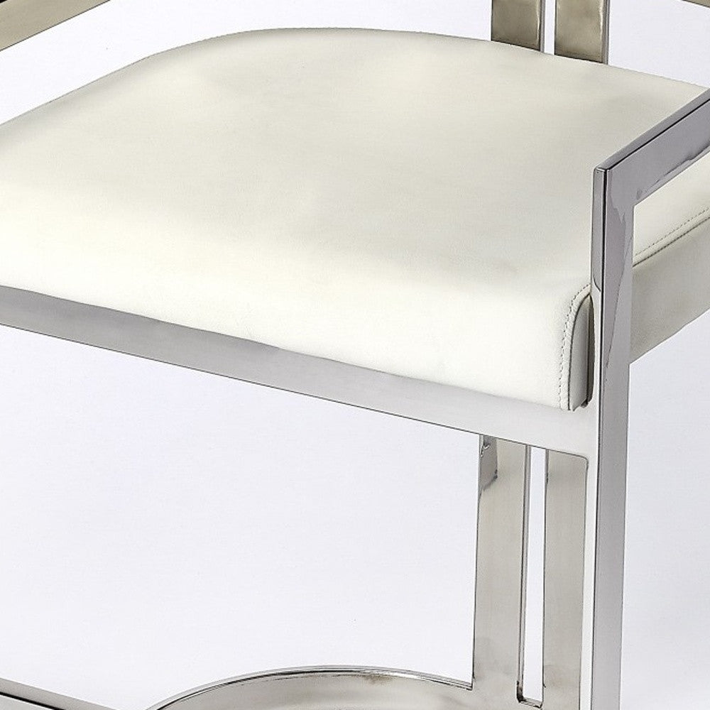 28" White And Silver Low Back Counter Height Bar Chair With Footrest