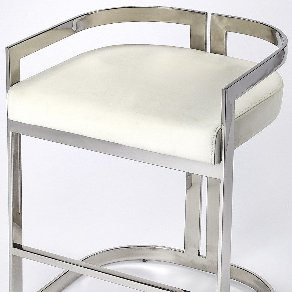 28" White And Silver Low Back Counter Height Bar Chair With Footrest