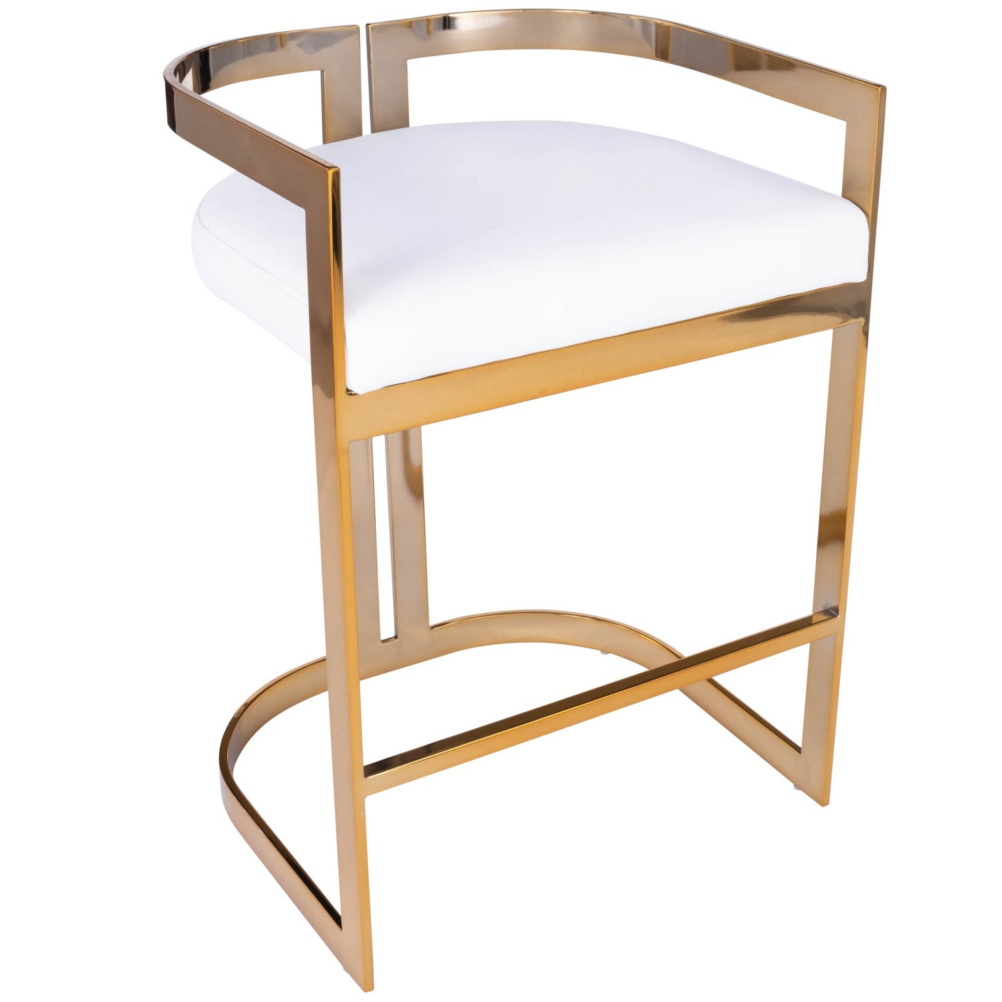 28" White And Gold Low back Counter Height Bar Chair With Footrest