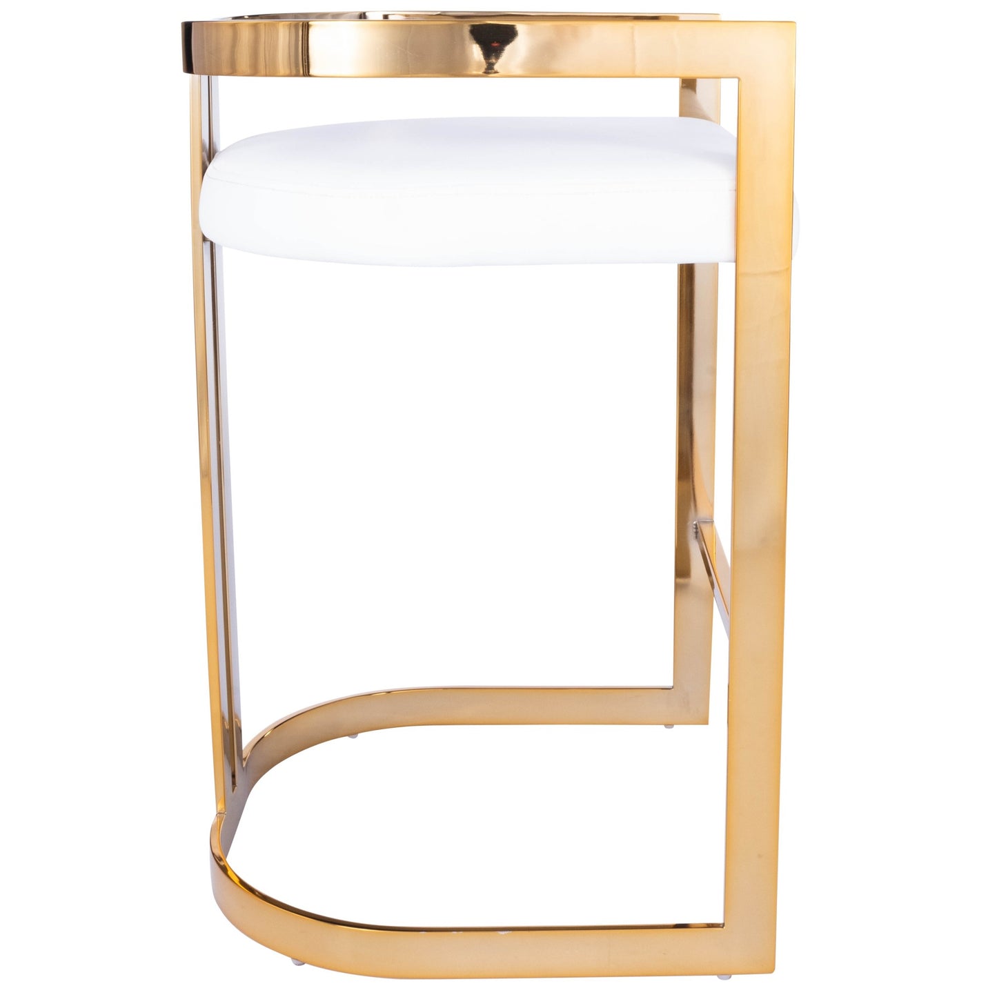 28" White And Gold Low back Counter Height Bar Chair With Footrest