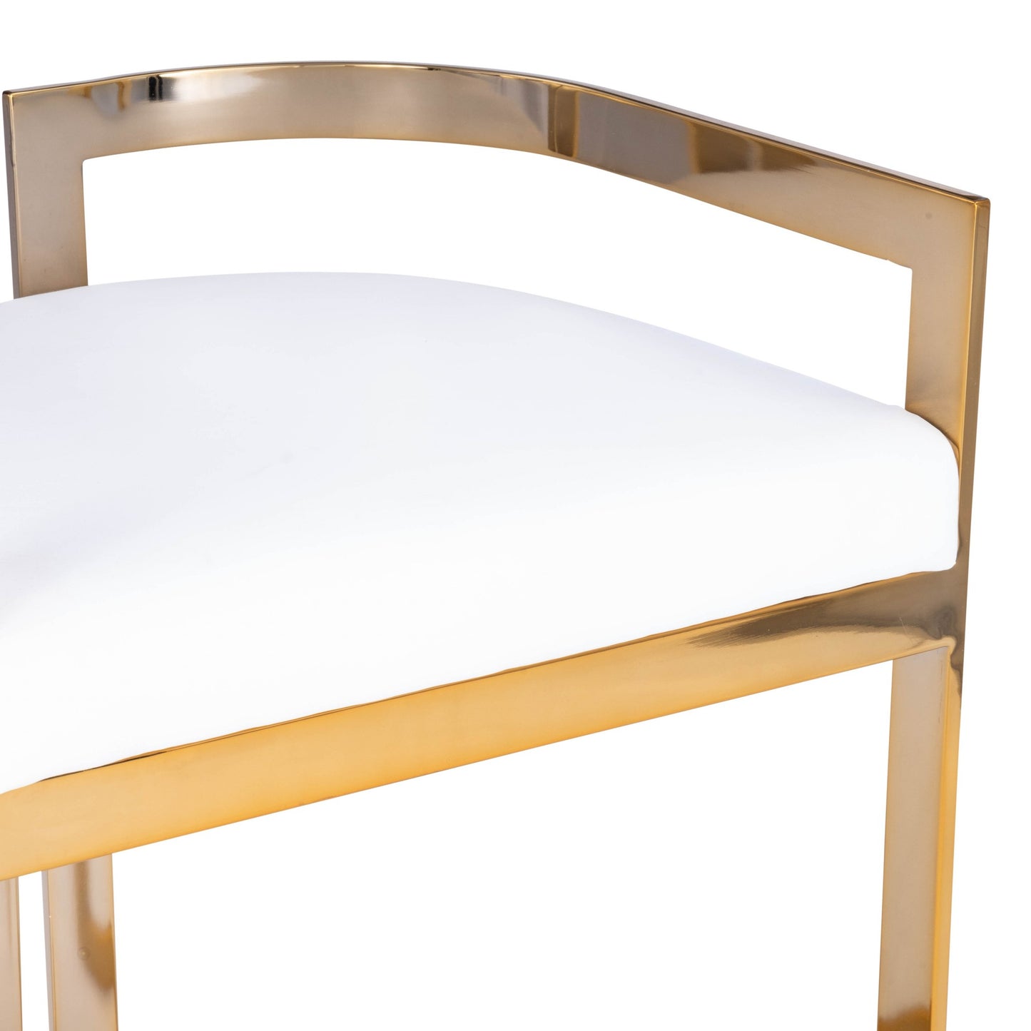 28" White And Gold Low back Counter Height Bar Chair With Footrest