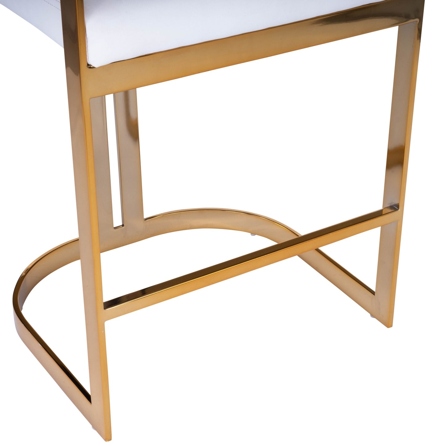 28" White And Gold Low back Counter Height Bar Chair With Footrest