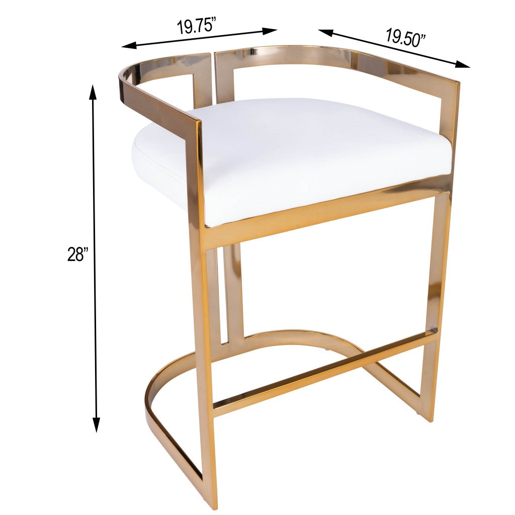 28" White And Gold Low back Counter Height Bar Chair With Footrest