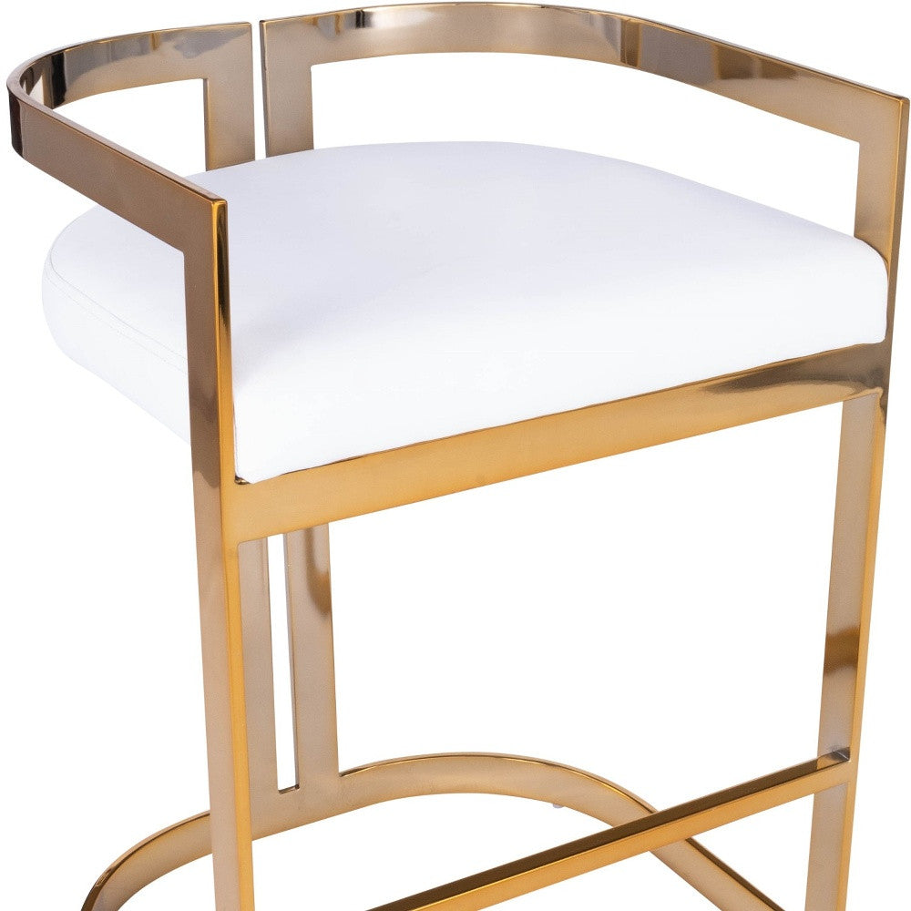 28" White And Gold Low back Counter Height Bar Chair With Footrest