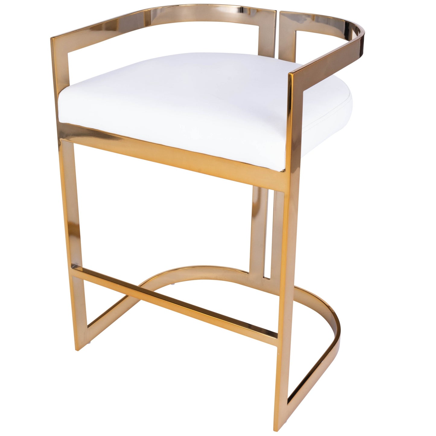 28" White And Gold Low back Counter Height Bar Chair With Footrest