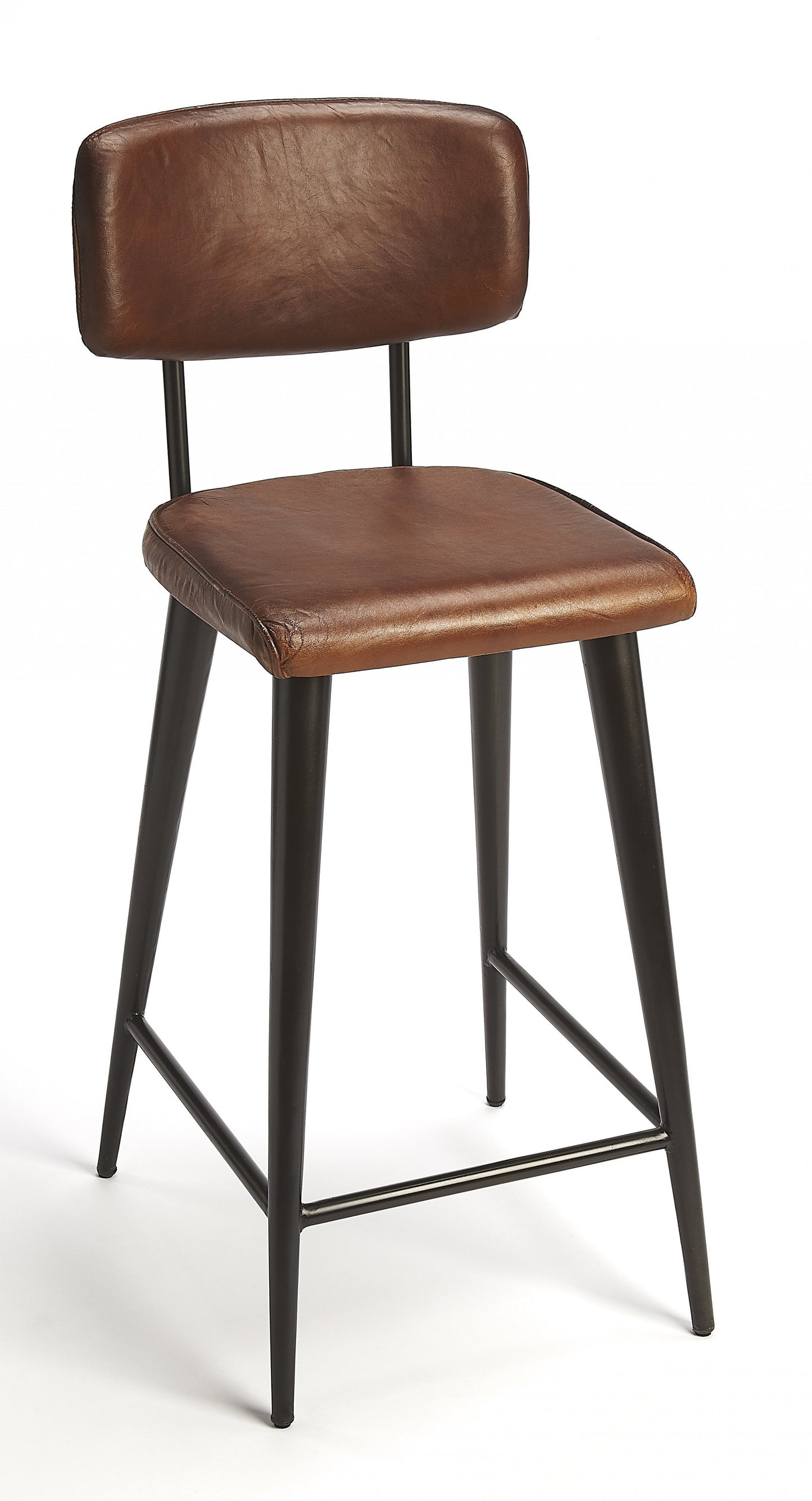 39" Brown And Black Bar Chair With Footrest