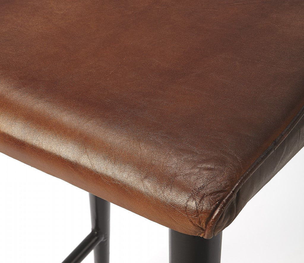 39" Brown And Black Bar Chair With Footrest