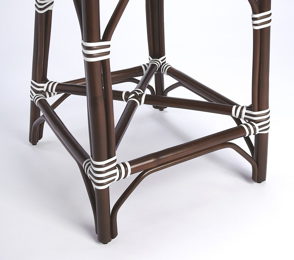 41" White And Dark Brown Rattan Bar Chair With Footrest