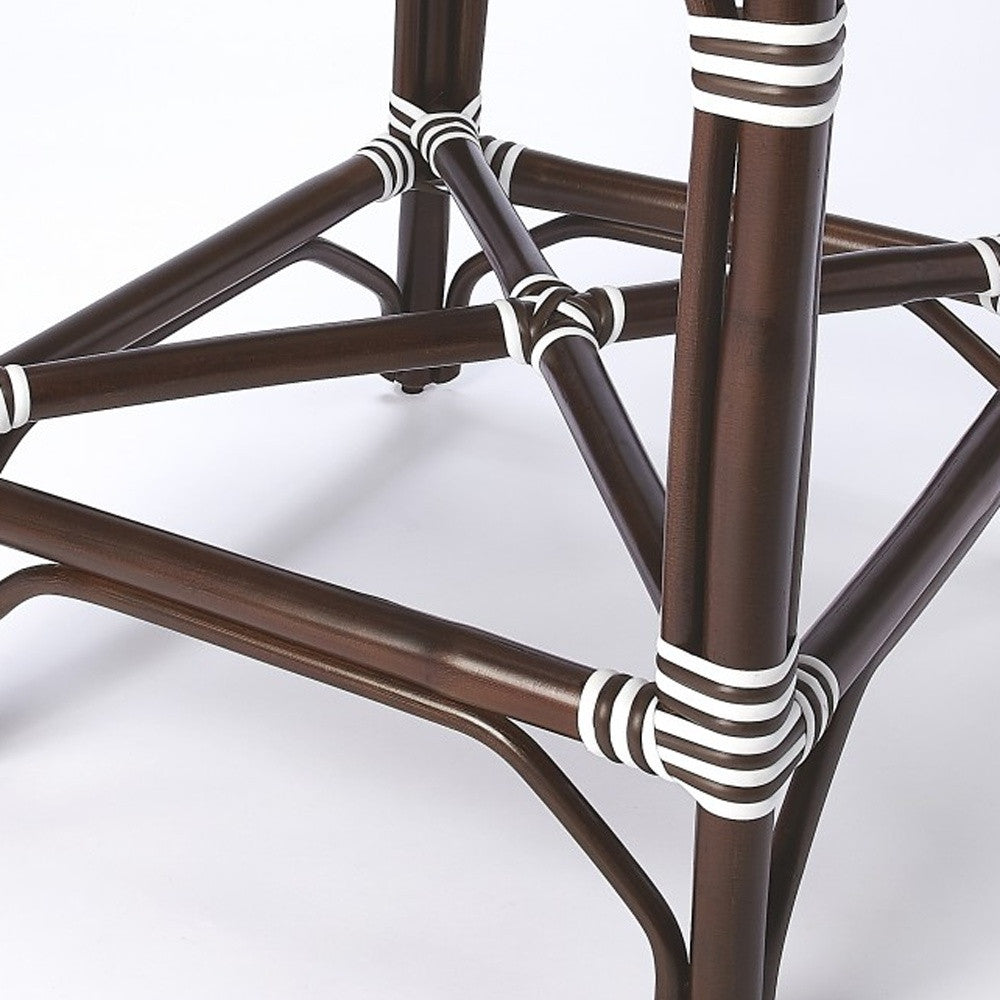 41" White And Dark Brown Rattan Bar Chair With Footrest