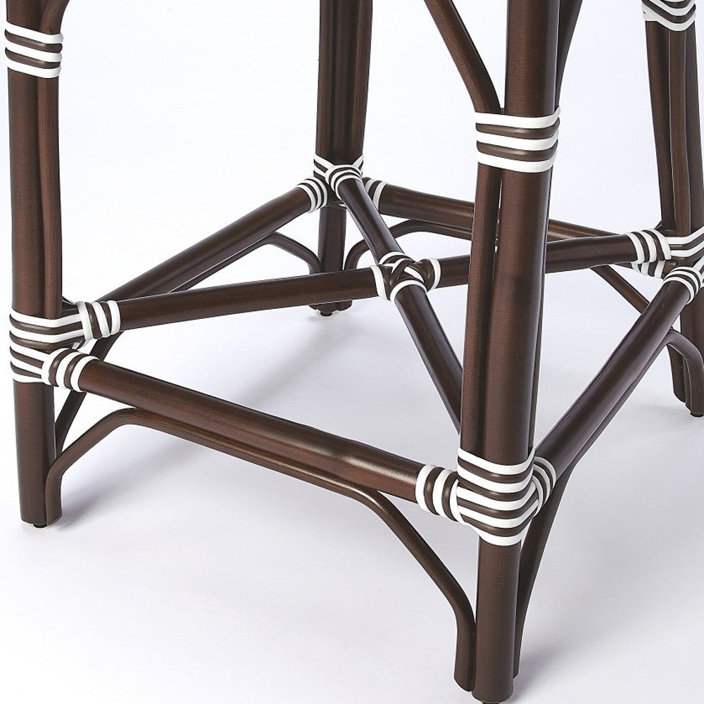 41" White And Dark Brown Rattan Bar Chair With Footrest