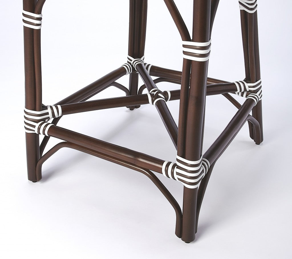 41" White And Dark Brown Rattan Bar Chair With Footrest