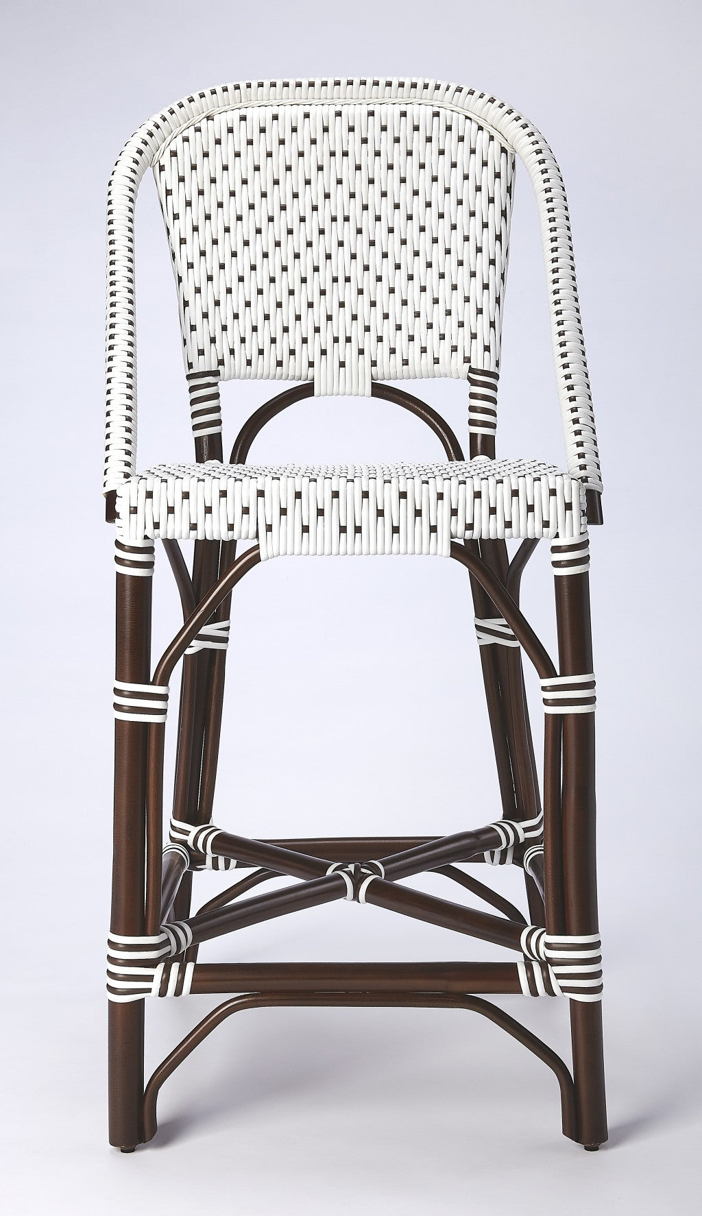41" White And Dark Brown Rattan Bar Chair With Footrest