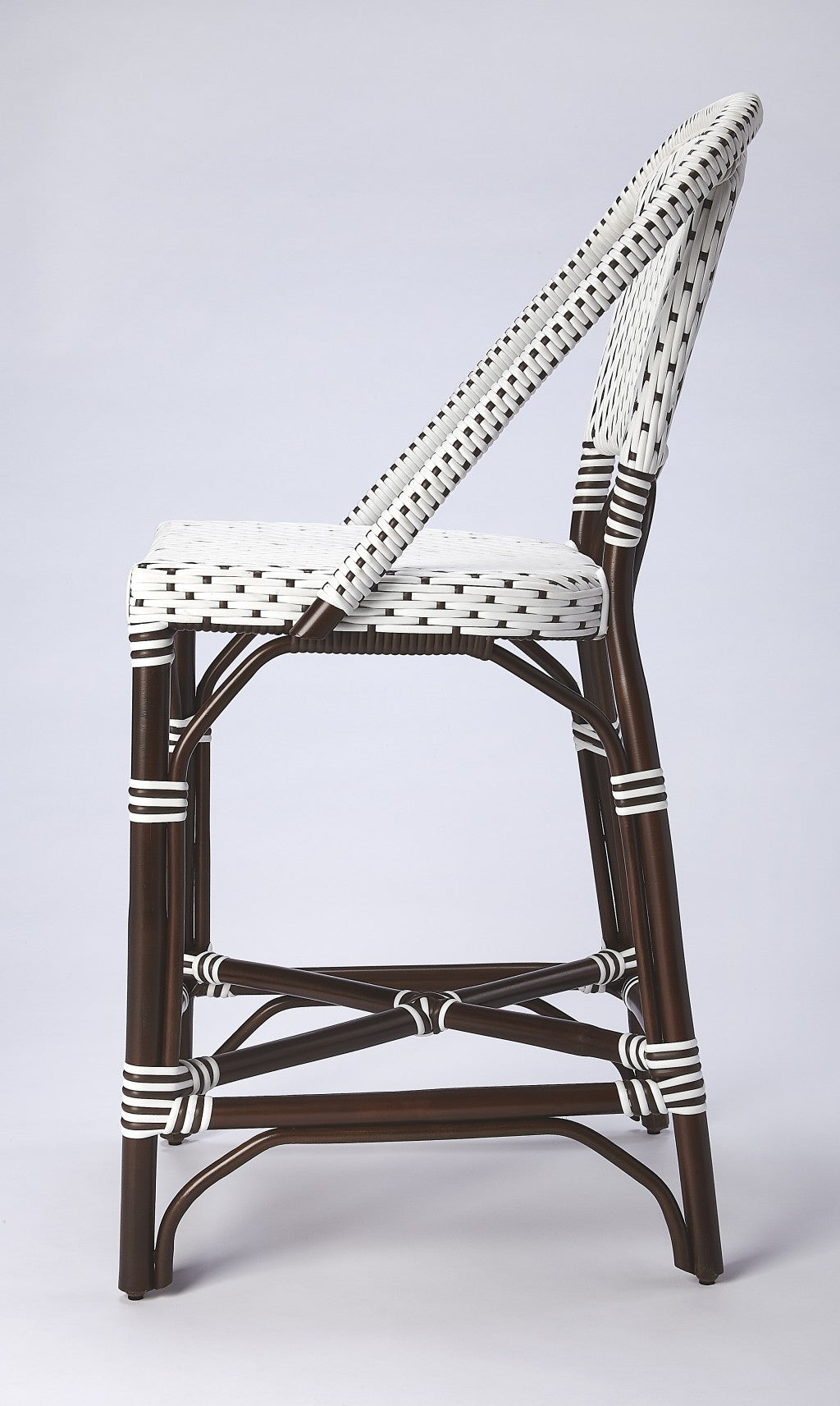 41" White And Dark Brown Rattan Bar Chair With Footrest