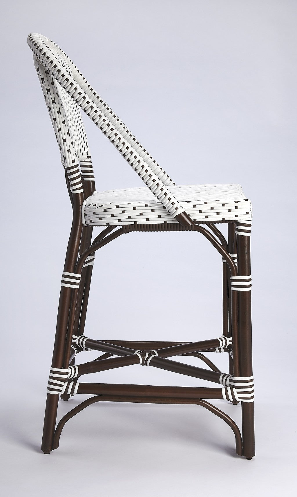 41" White And Dark Brown Rattan Bar Chair With Footrest