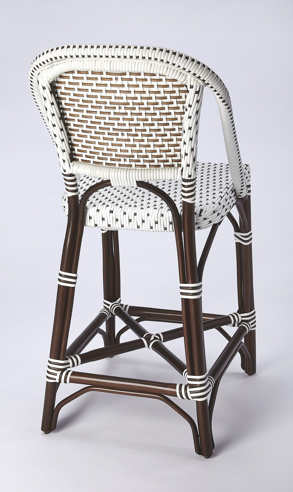 41" White And Dark Brown Rattan Bar Chair With Footrest