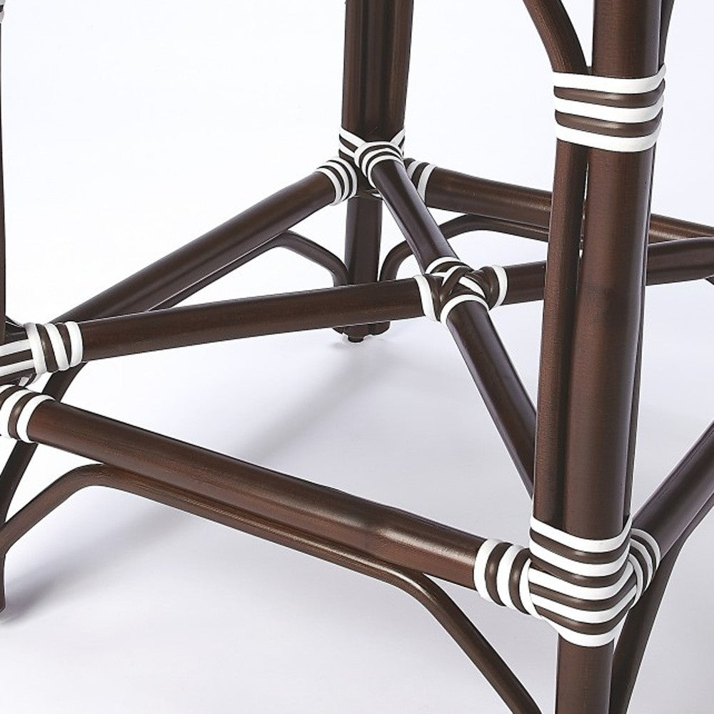 41" White And Dark Brown Rattan Bar Chair With Footrest