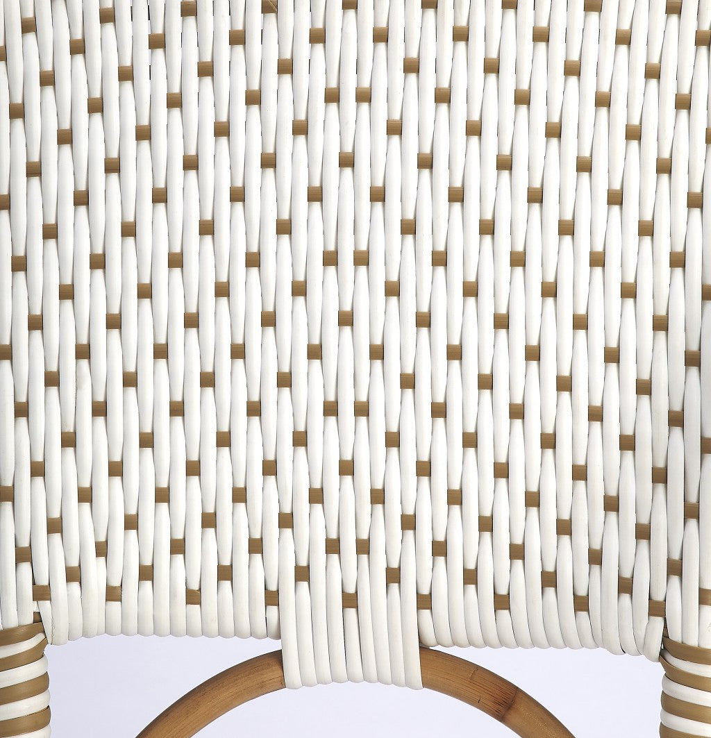 41" White And Natural Rattan Bar Chair With Footrest