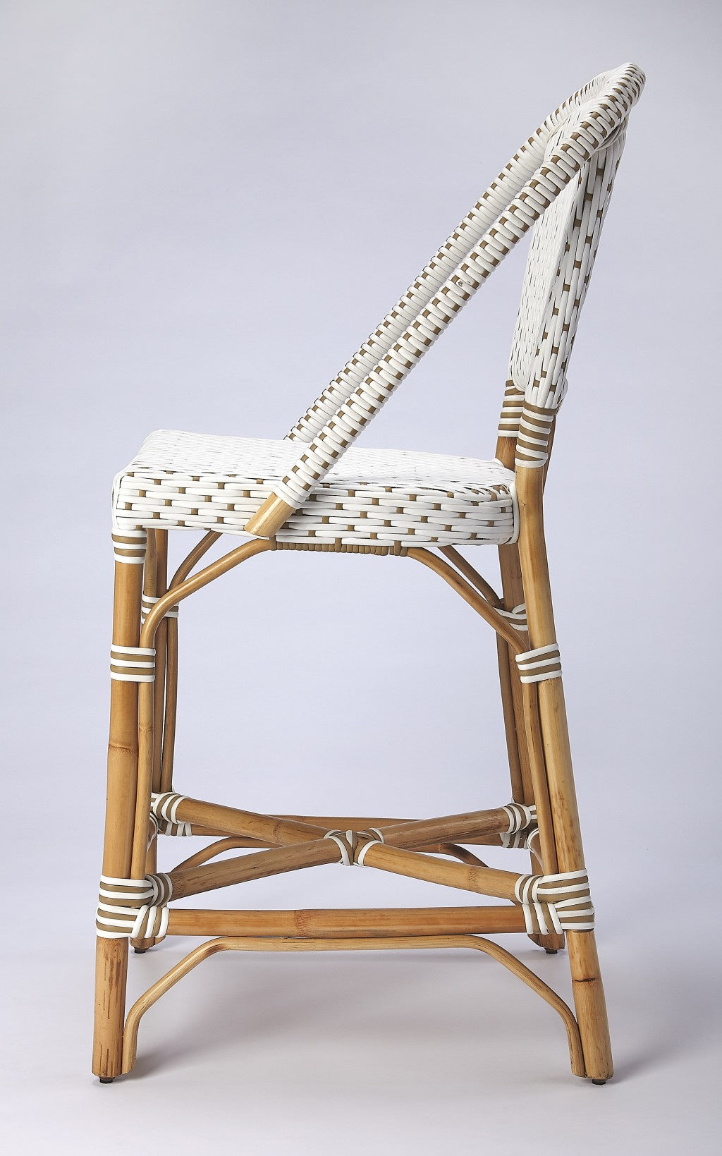 41" White And Natural Rattan Bar Chair With Footrest