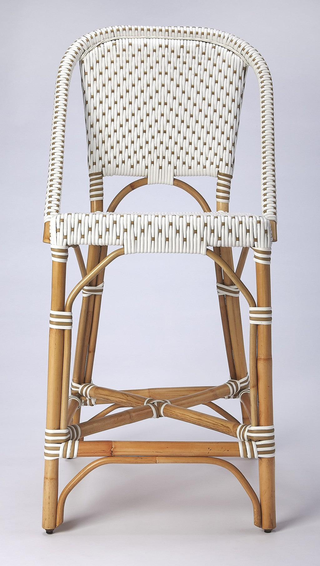 41" White And Natural Rattan Bar Chair With Footrest