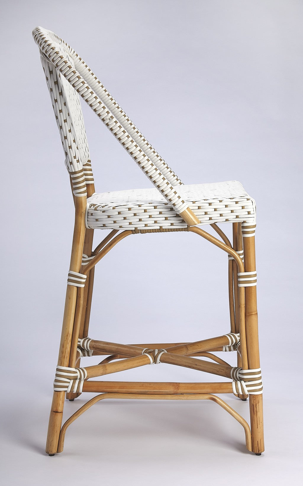 41" White And Natural Rattan Bar Chair With Footrest