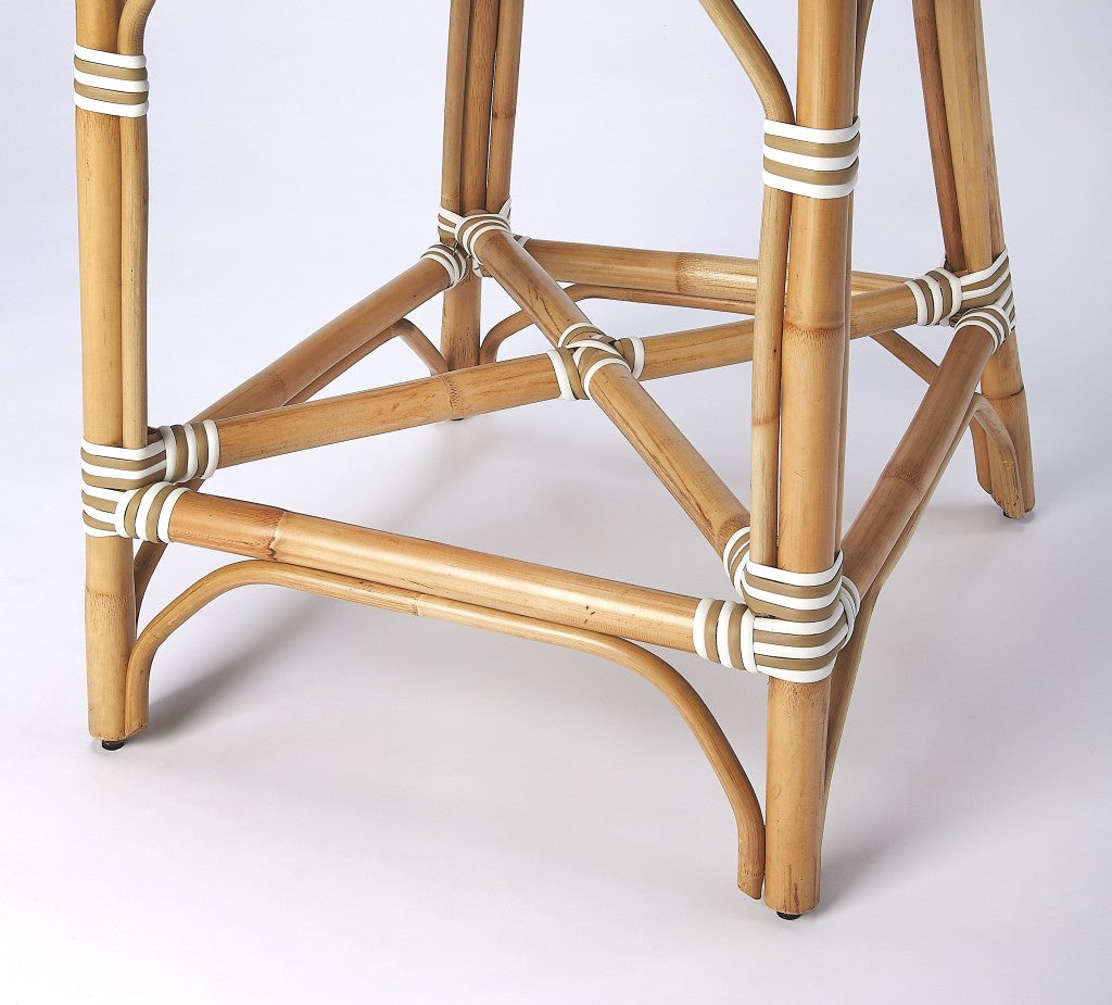 41" White And Natural Rattan Bar Chair With Footrest