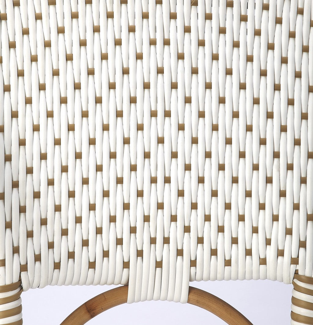 41" White And Natural Rattan Bar Chair With Footrest