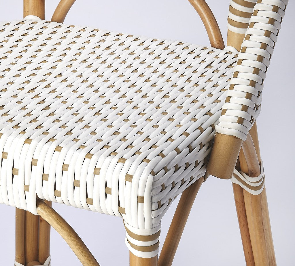 41" White And Natural Rattan Bar Chair With Footrest