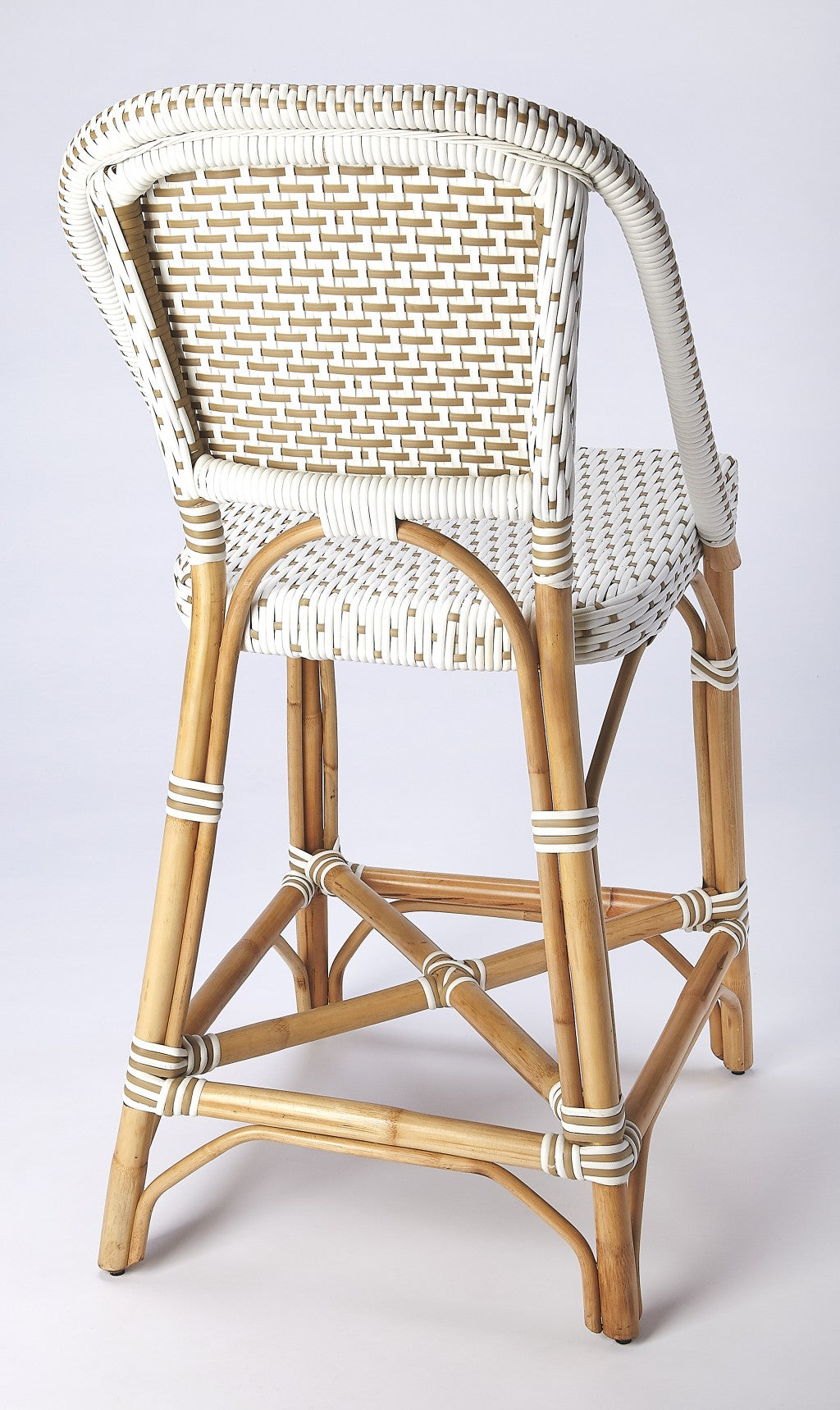 41" White And Natural Rattan Bar Chair With Footrest