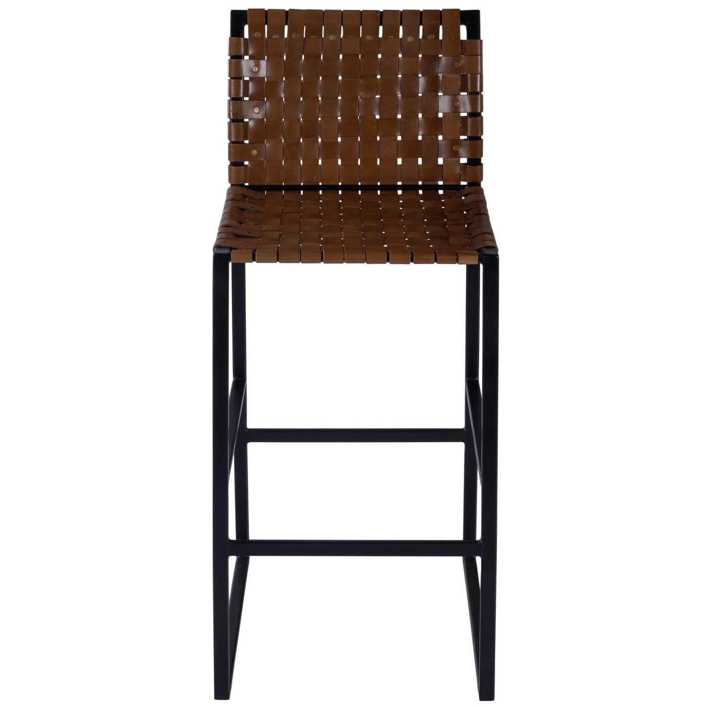 42" Brown And Black Leather And Steel Bar Chair With Footrest