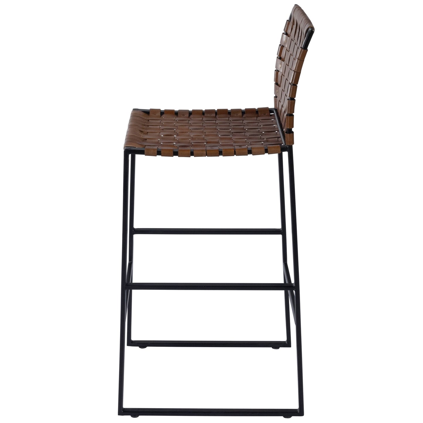 42" Brown And Black Leather And Steel Bar Chair With Footrest