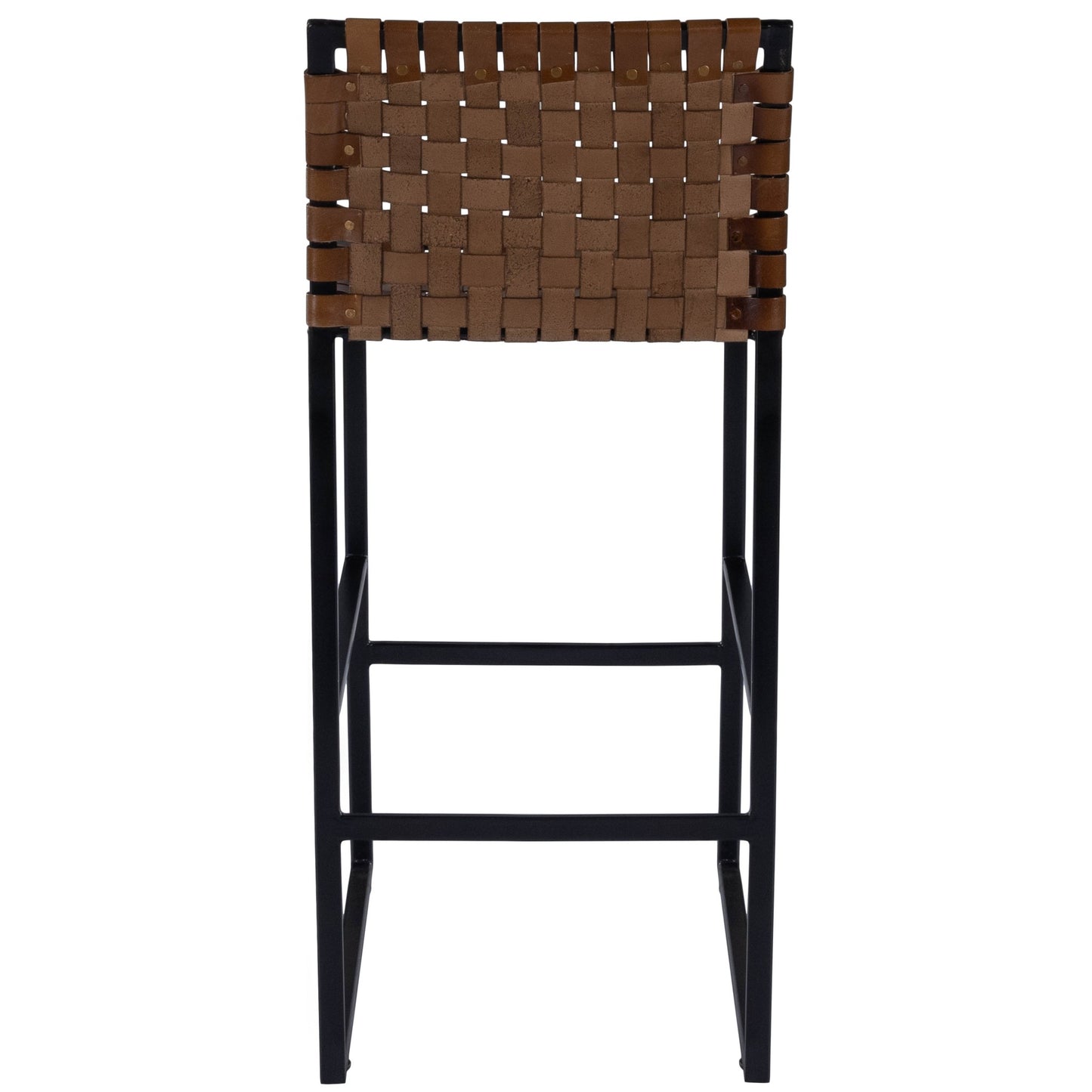 42" Brown And Black Leather And Steel Bar Chair With Footrest