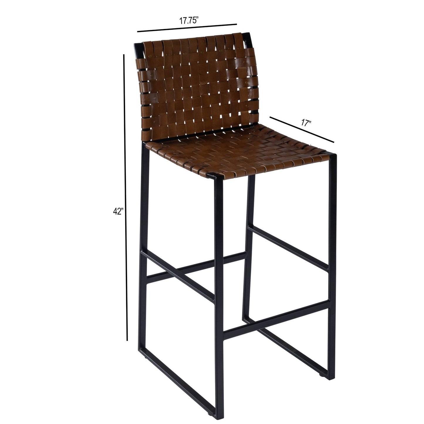 42" Brown And Black Leather And Steel Bar Chair With Footrest