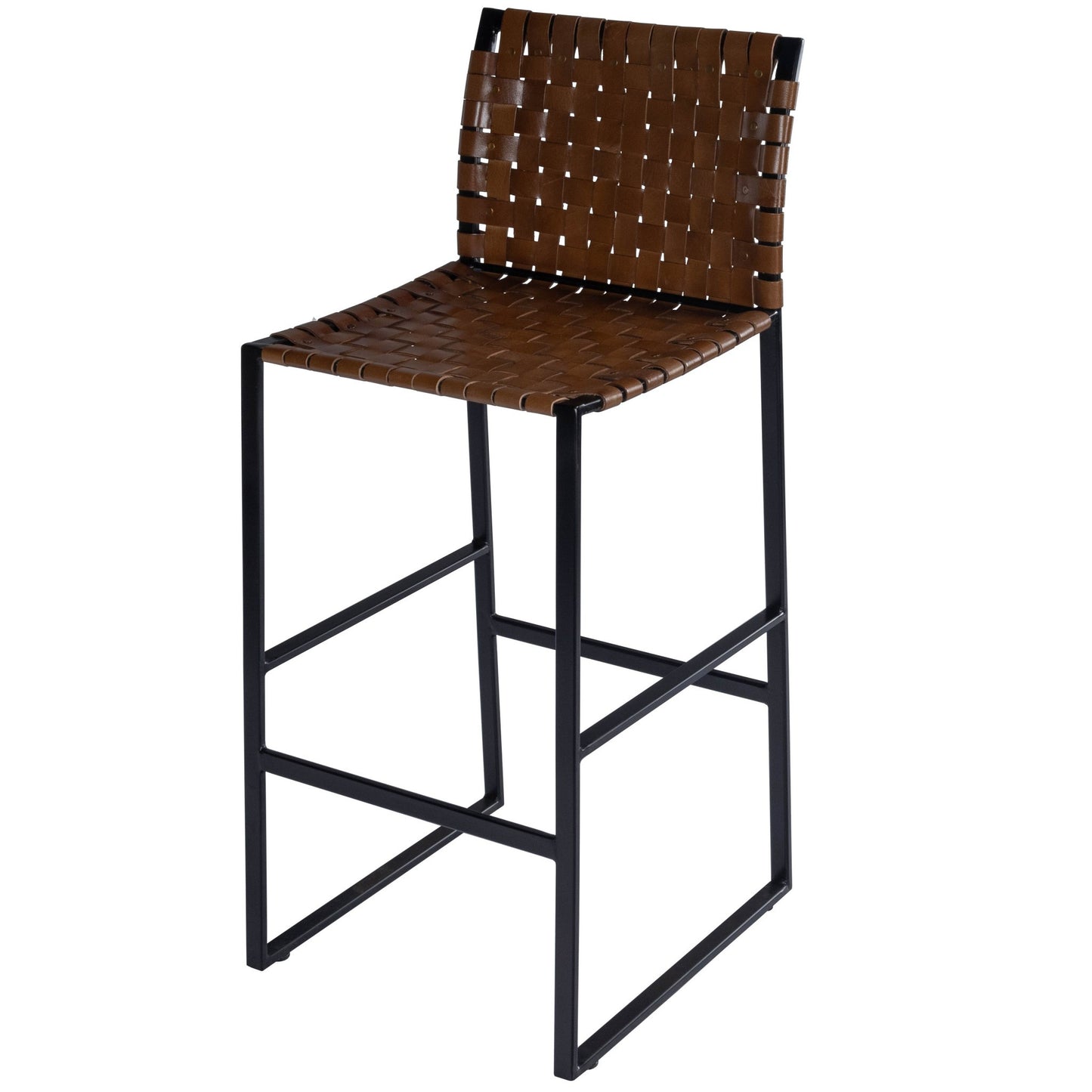 42" Brown And Black Leather And Steel Bar Chair With Footrest