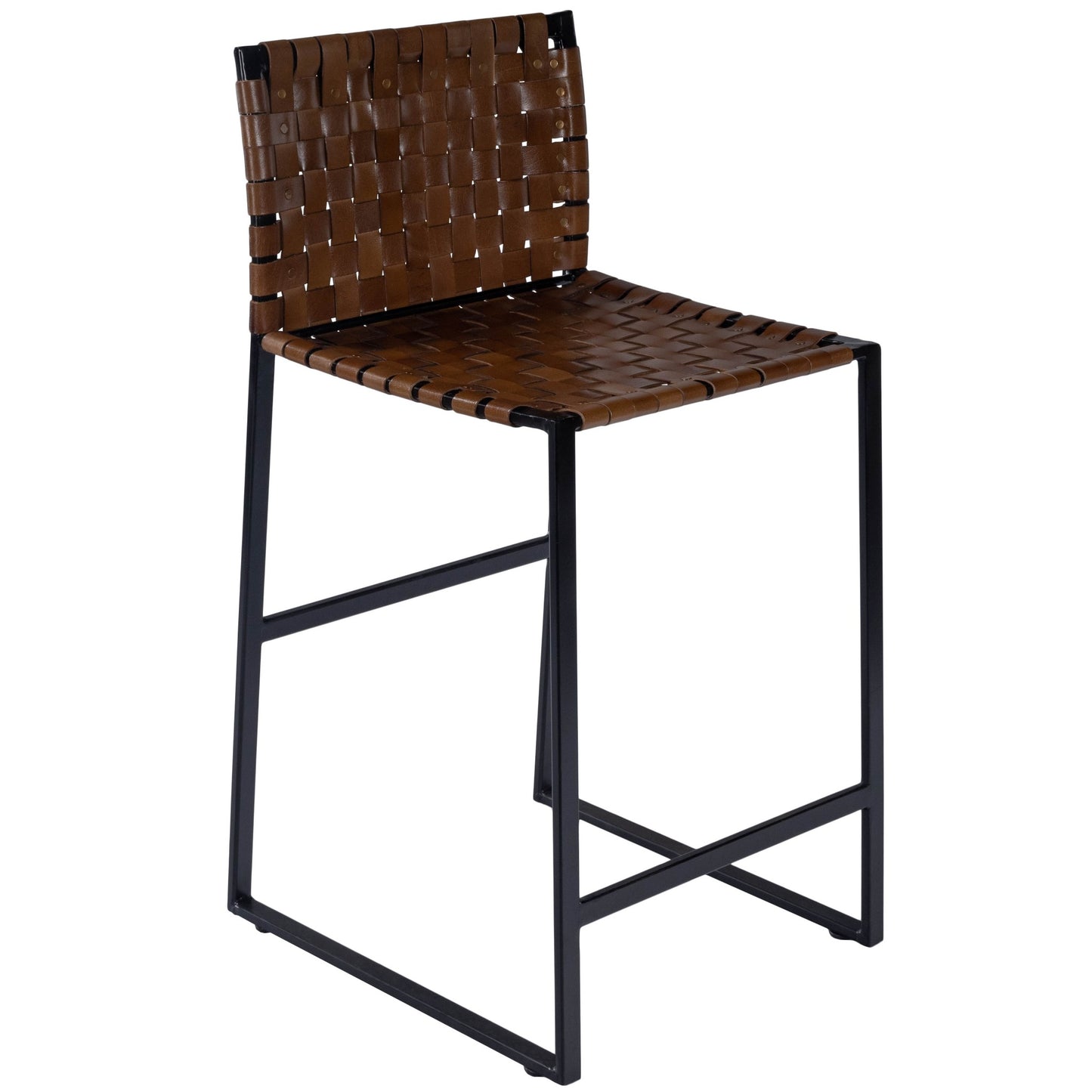 36" Brown And Black Leather Bar Chair With Footrest