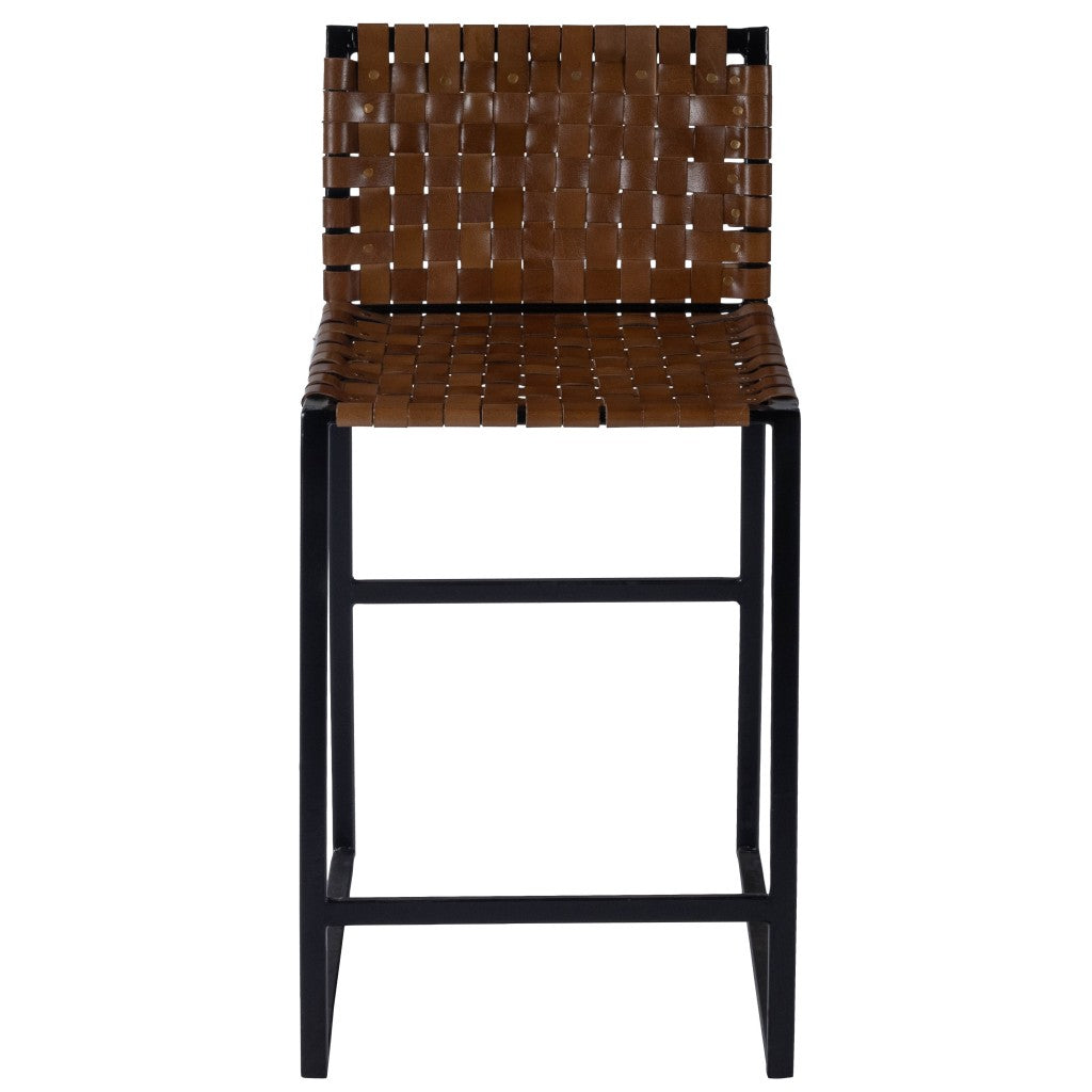36" Brown And Black Leather Bar Chair With Footrest
