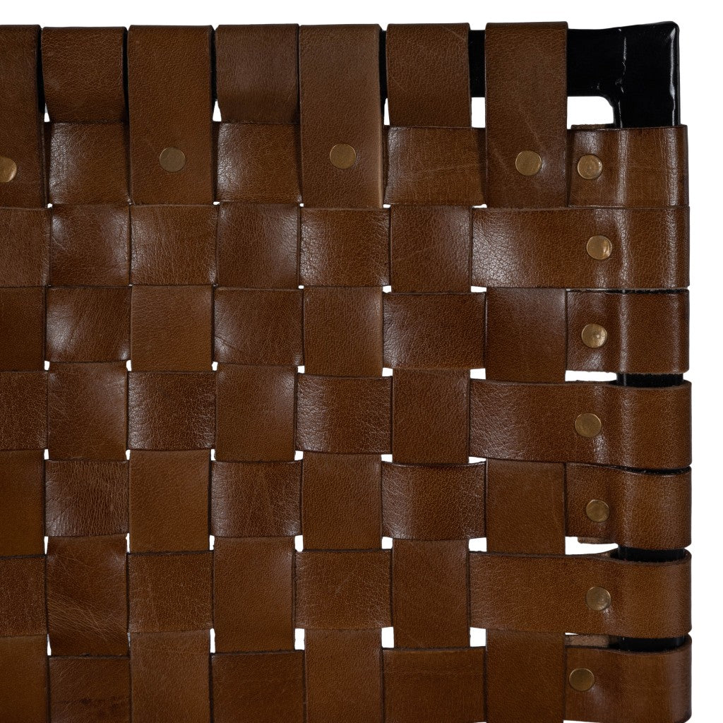 36" Brown And Black Leather Bar Chair With Footrest