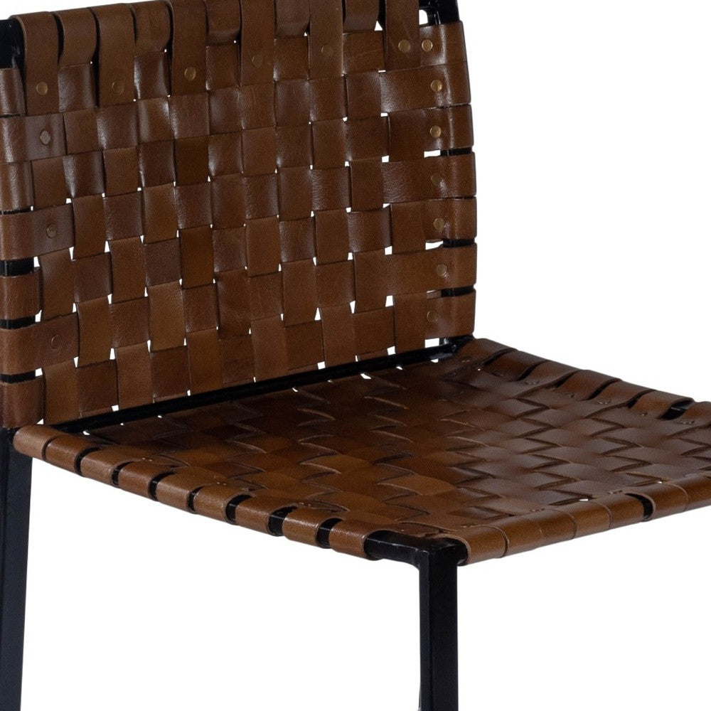 36" Brown And Black Leather Bar Chair With Footrest