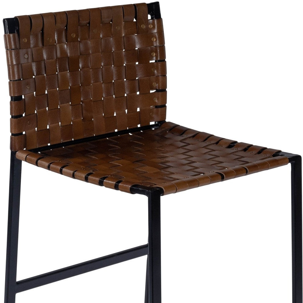 36" Brown And Black Leather Bar Chair With Footrest