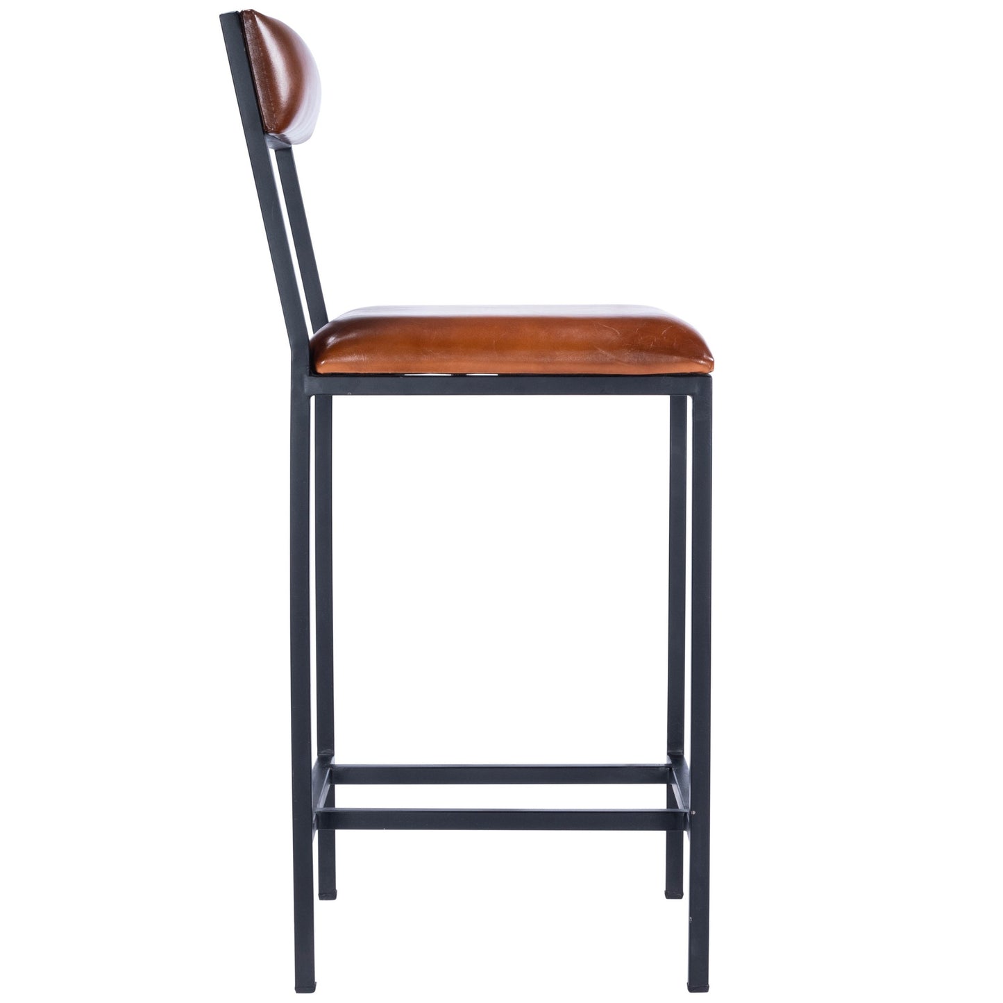 38" Brown And Black Iron Bar Chair With Footrest