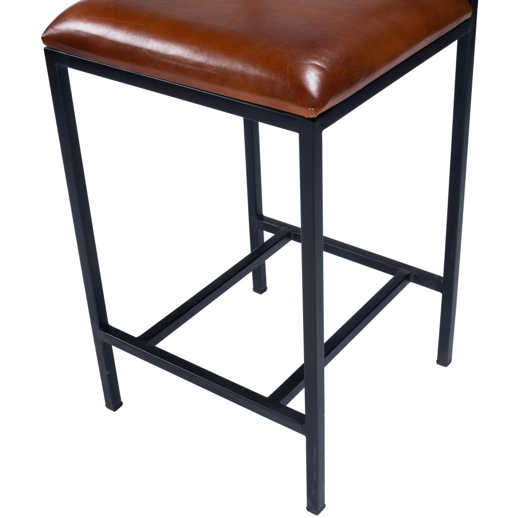 38" Brown And Black Iron Bar Chair With Footrest