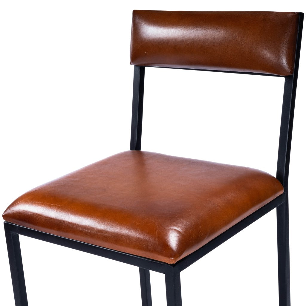 38" Brown And Black Iron Bar Chair With Footrest