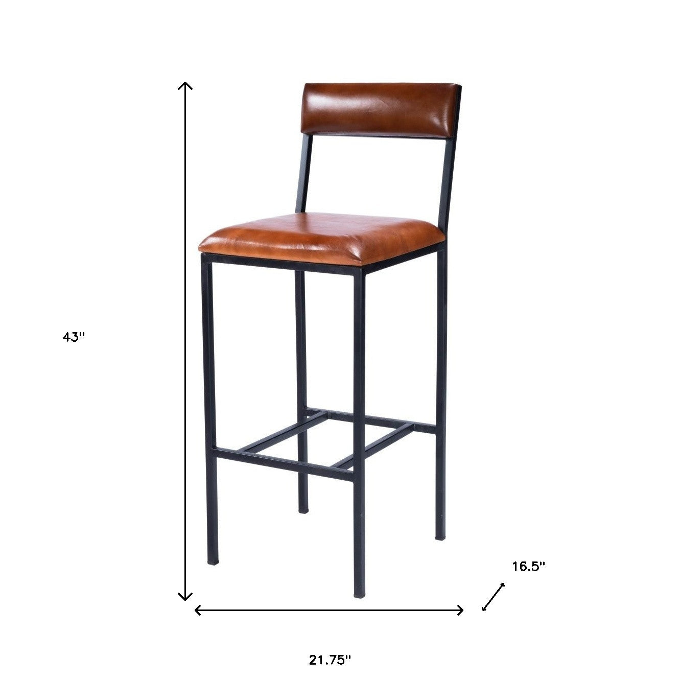43" Brown And Black Iron Bar Chair With Footrest
