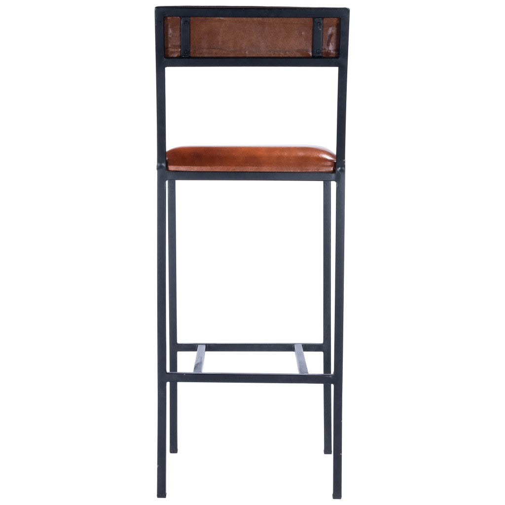 43" Brown And Black Iron Bar Chair With Footrest