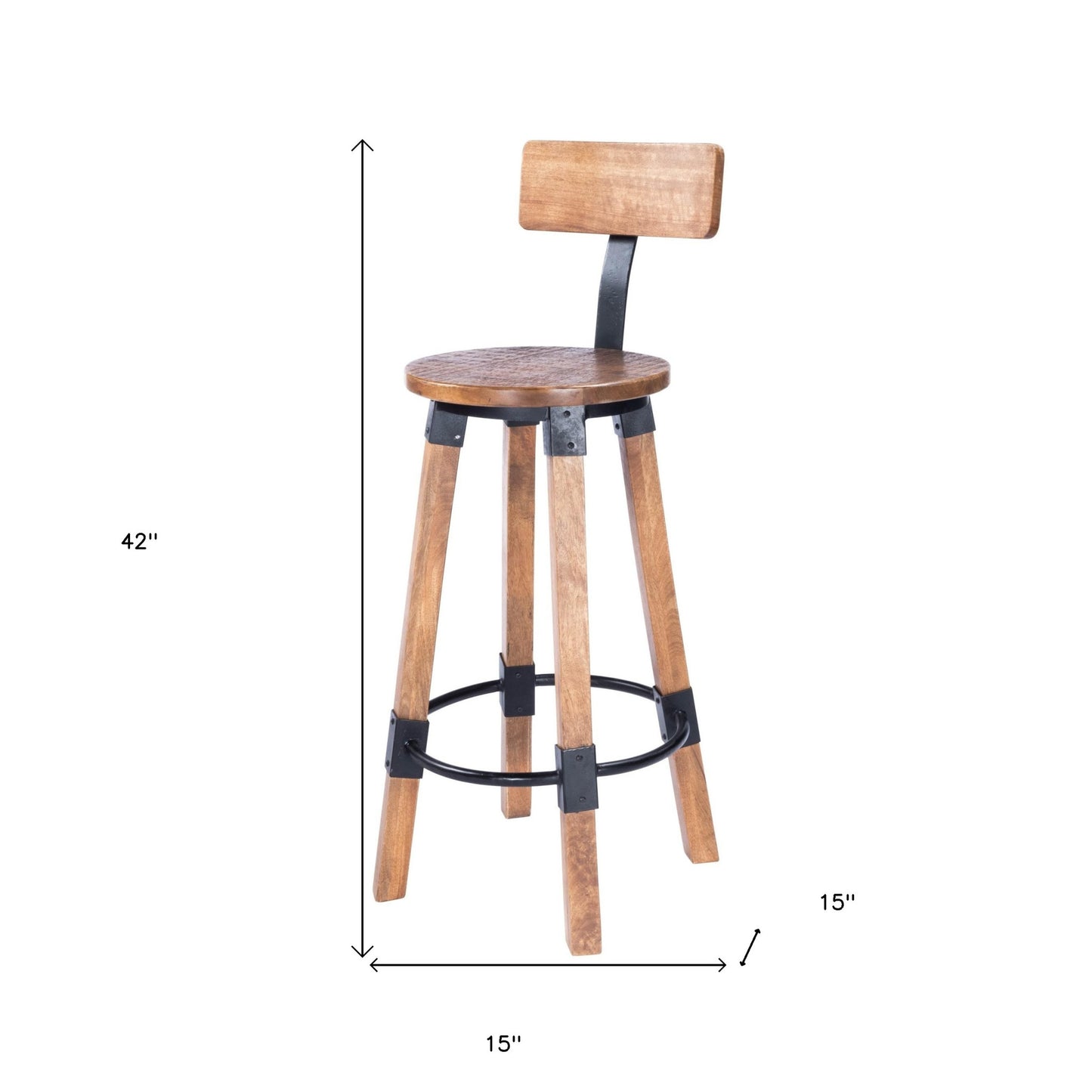 42" Brown And Natural Iron Bar Chair With Footrest
