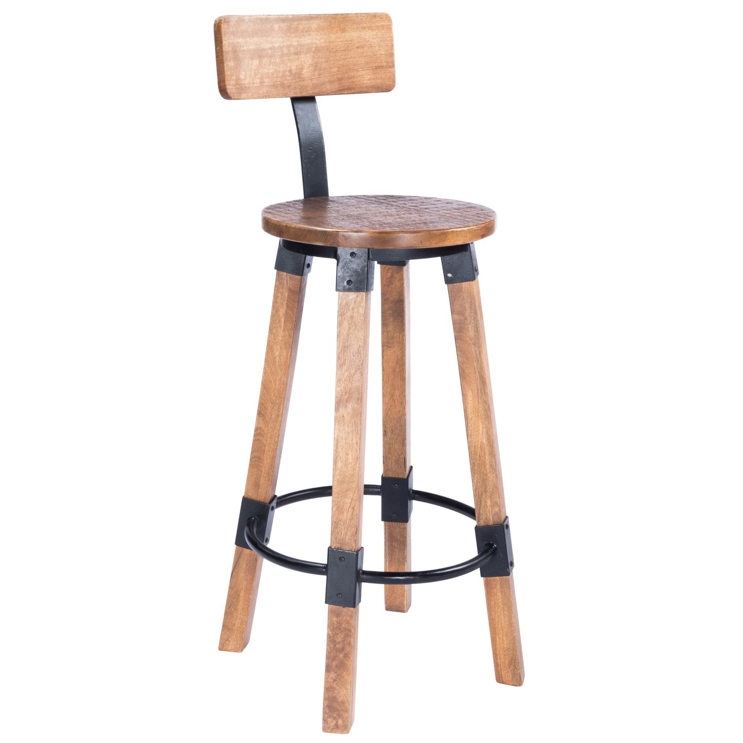 42" Brown And Natural Iron Bar Chair With Footrest